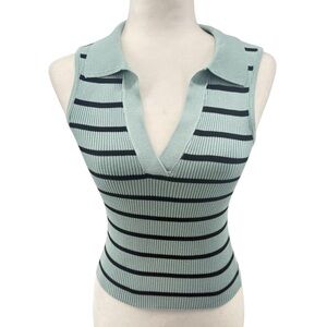 Tiffany Blue Striped Sleeveless Knit Top